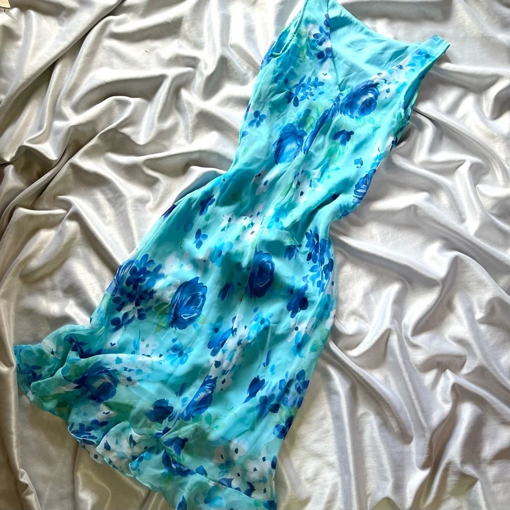 SALE ❤️‍🔥 Rare Vintage 90’s/y2k Slinky Floral Blue Dress - Picture 4 of 4